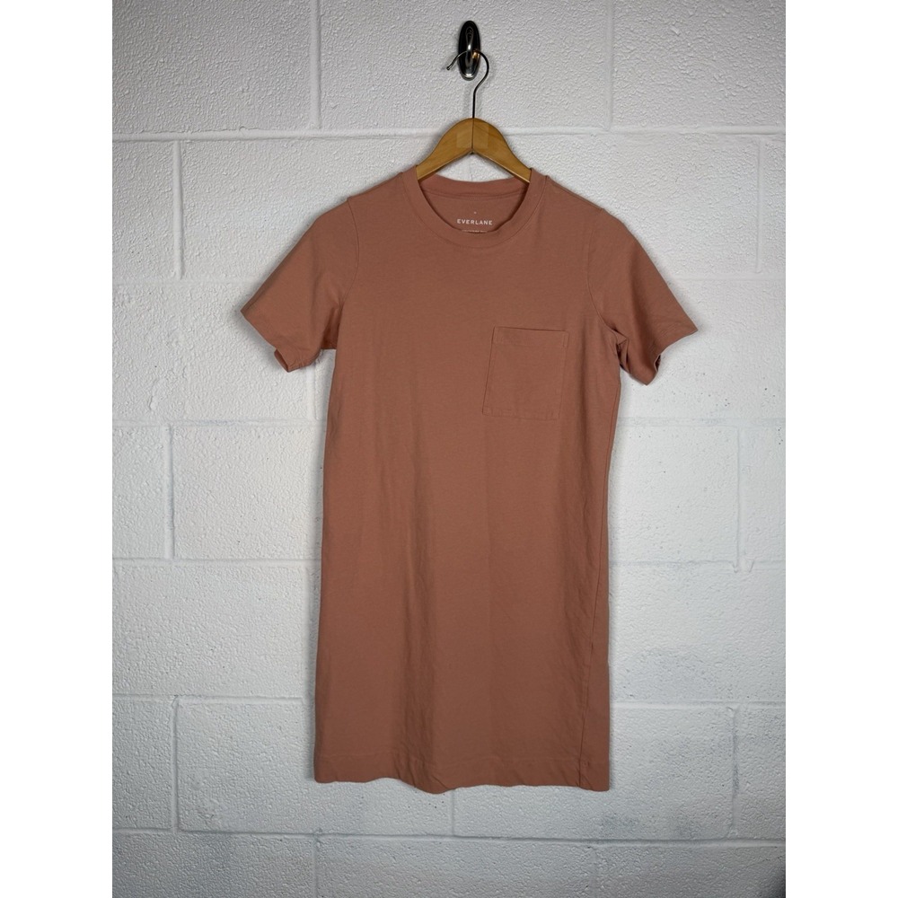 Everlane Cotton Pocket Tee Dress XS Light Salmon Clay Short Sleeve Minimalist